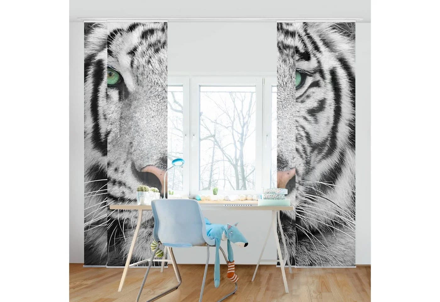 Bilderdepot24 Schiebegardine Weißer Tiger Motiv Polyester - Bild 3