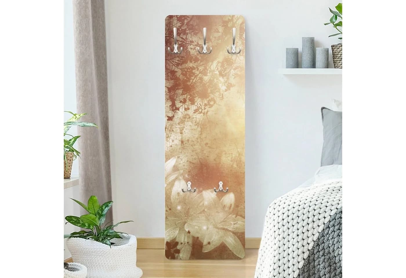 Garderobenpaneel Gold Floral Retro Vintage Wandgarderobe mit Haken