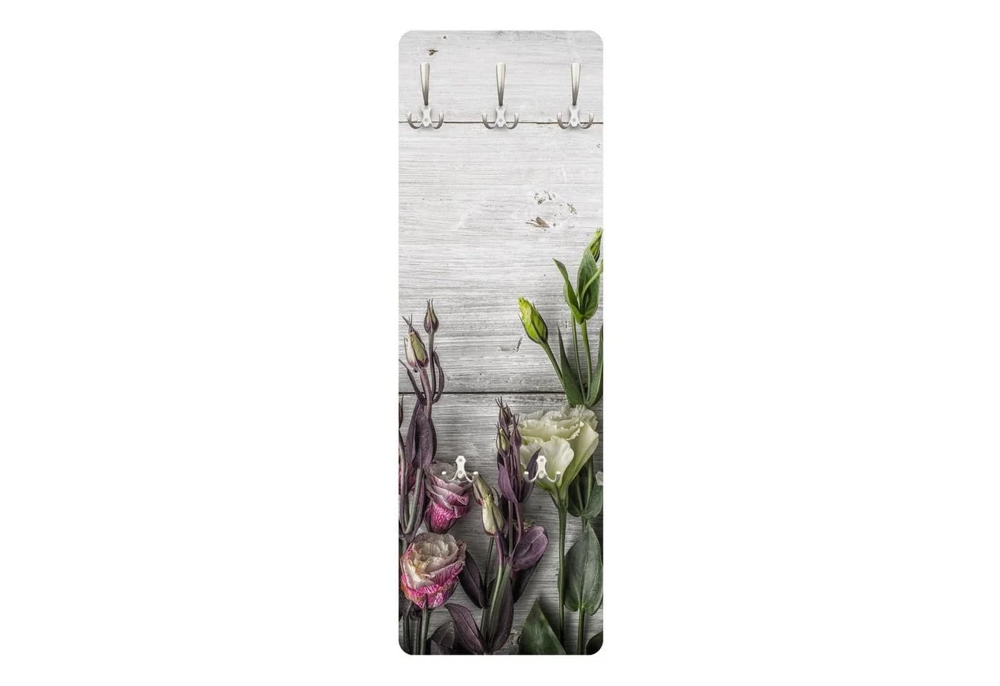 Bilderdepot24 Garderobenpaneel grau Floral Blumen Holzoptik mit Haken - Bild 2