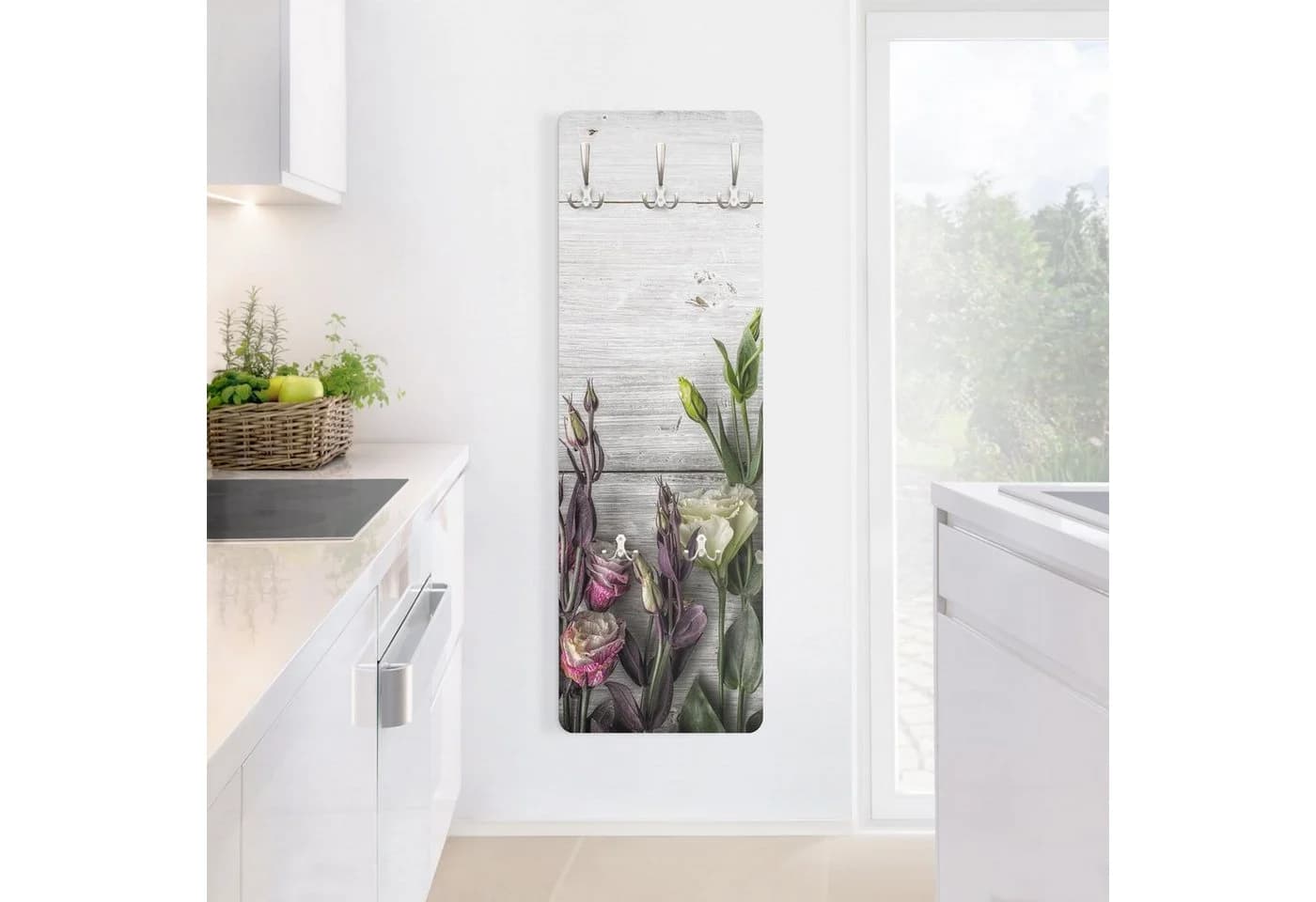 Bilderdepot24 Garderobenpaneel grau Floral Blumen Holzoptik mit Haken - Bild 3