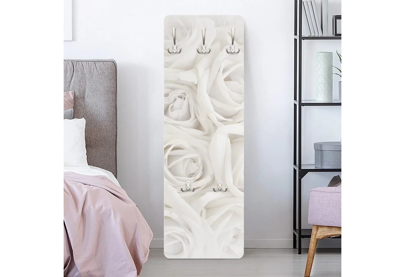 Bilderdepot24 Garderobenpaneel Weiss Blumen Design mit Haken