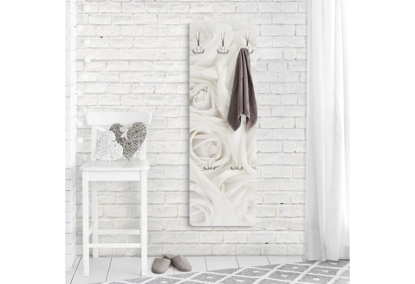 Bilderdepot24 Garderobenpaneel Weiss Blumen Design mit Haken - Bild 3