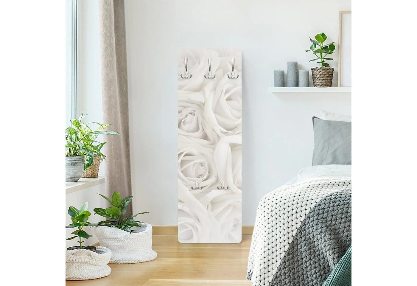 Bilderdepot24 Garderobenpaneel Weiss Blumen Design mit Haken - Bild 4