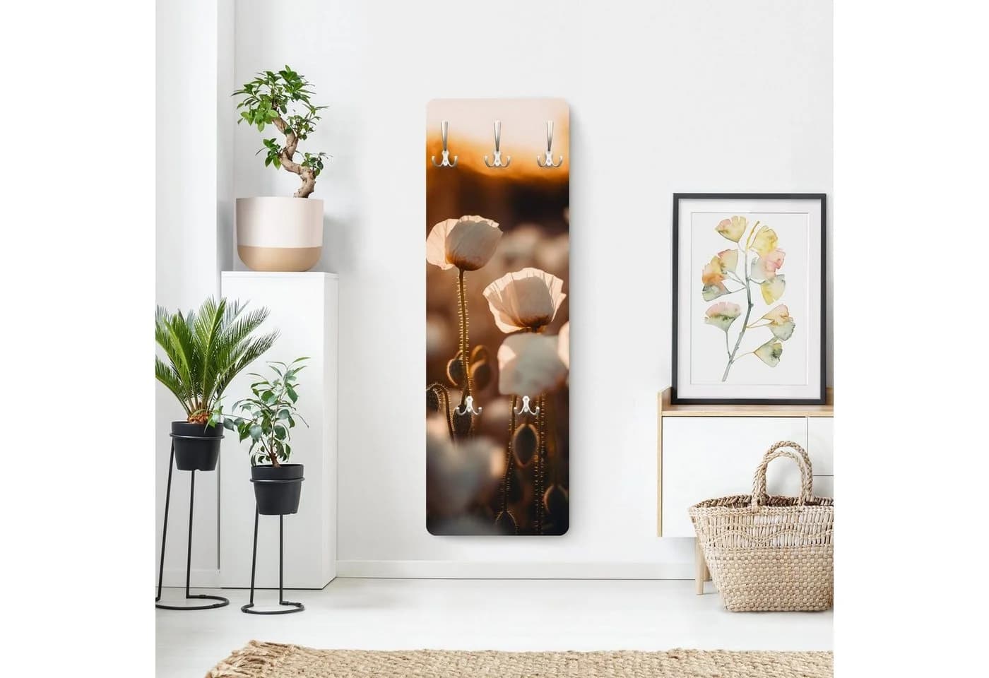 Bilderdepot24 Garderobenpaneel Beige Weiß Mohnblüten Design - Bild 3