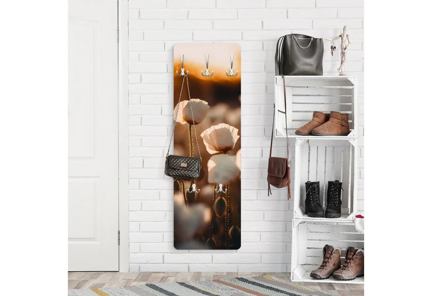 Bilderdepot24 Garderobenpaneel Beige Weiß Mohnblüten Design - Bild 4