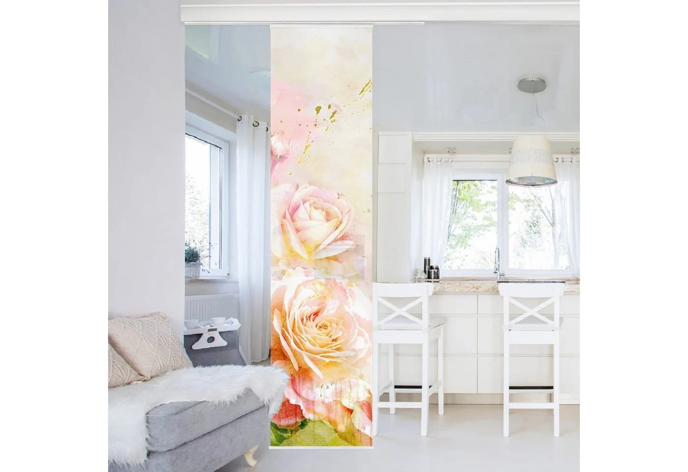 Bilderdepot24 Schiebegardine Modern Flächenvorhang Aquarell Rosen Orange