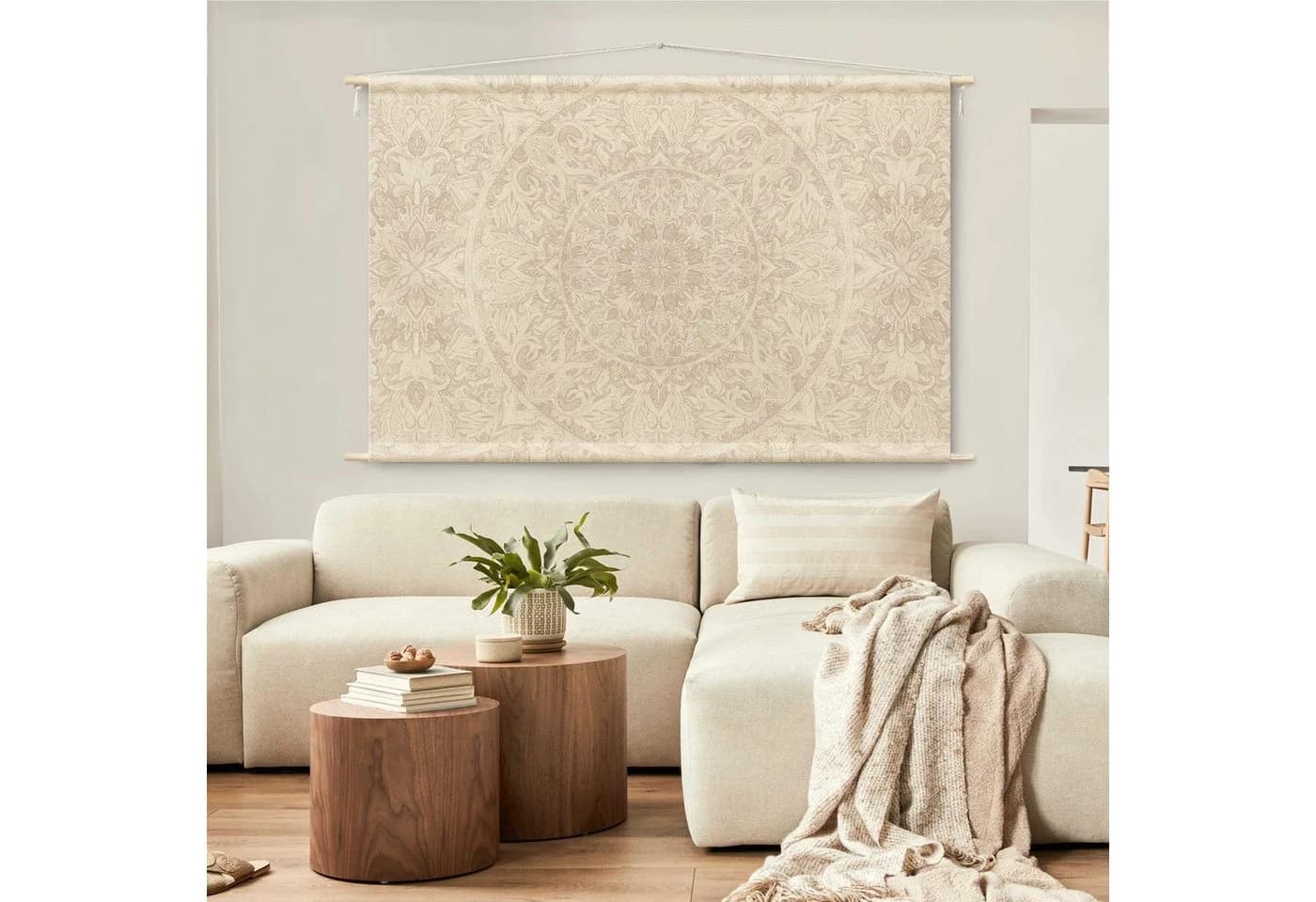 Bilderdepot24 Wandteppich Mandala Aquarell Muster Beige - Bild 3