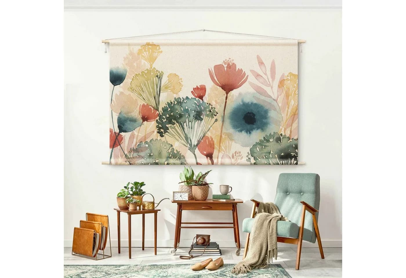 Bilderdepot24 Wandteppich Blumen Aquarell Weiß Modern - Bild 3