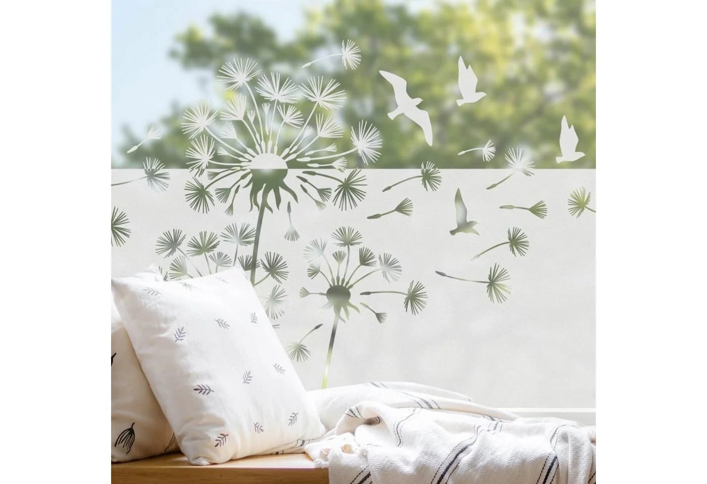 Bilderdepot24 Fensterfolie Statisch Haftend Motiv Pusteblumen Vögel Bordüre - Bild 2