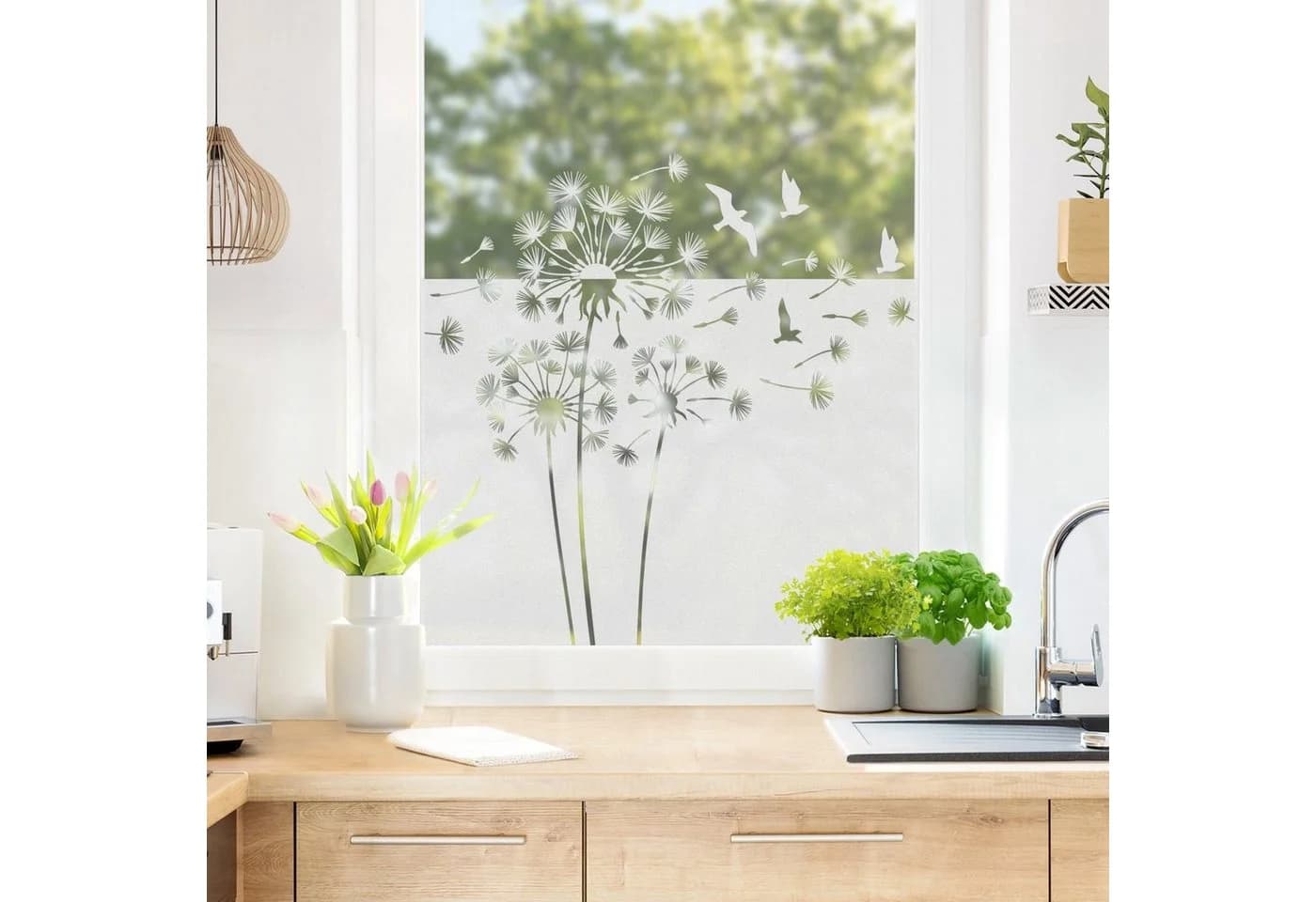 Bilderdepot24 Fensterfolie Statisch Haftend Motiv Pusteblumen Vögel Bordüre - Bild 4