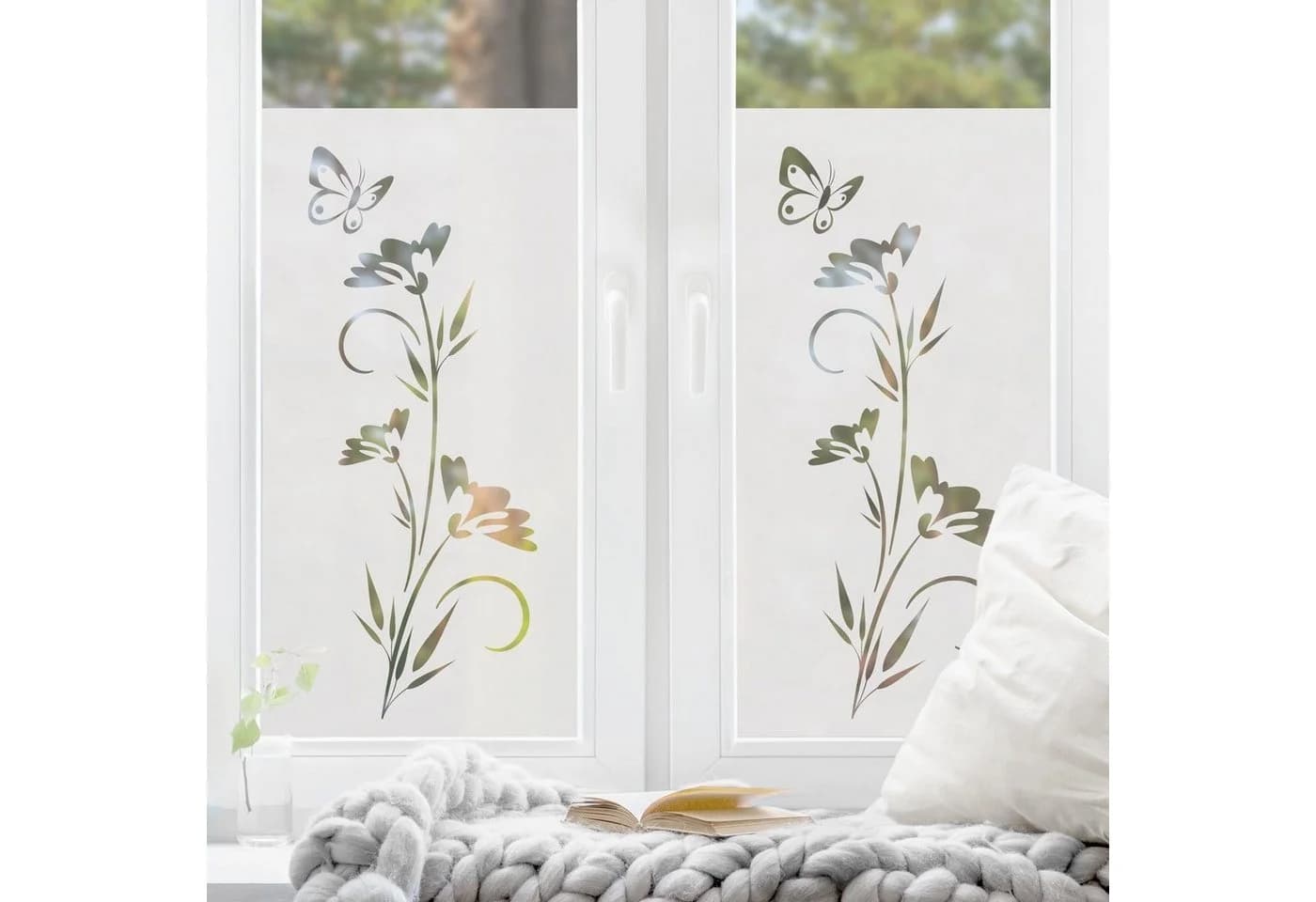 Bilderdepot24 Fensterfolie Blümchen II Weiß Statisch Haftend