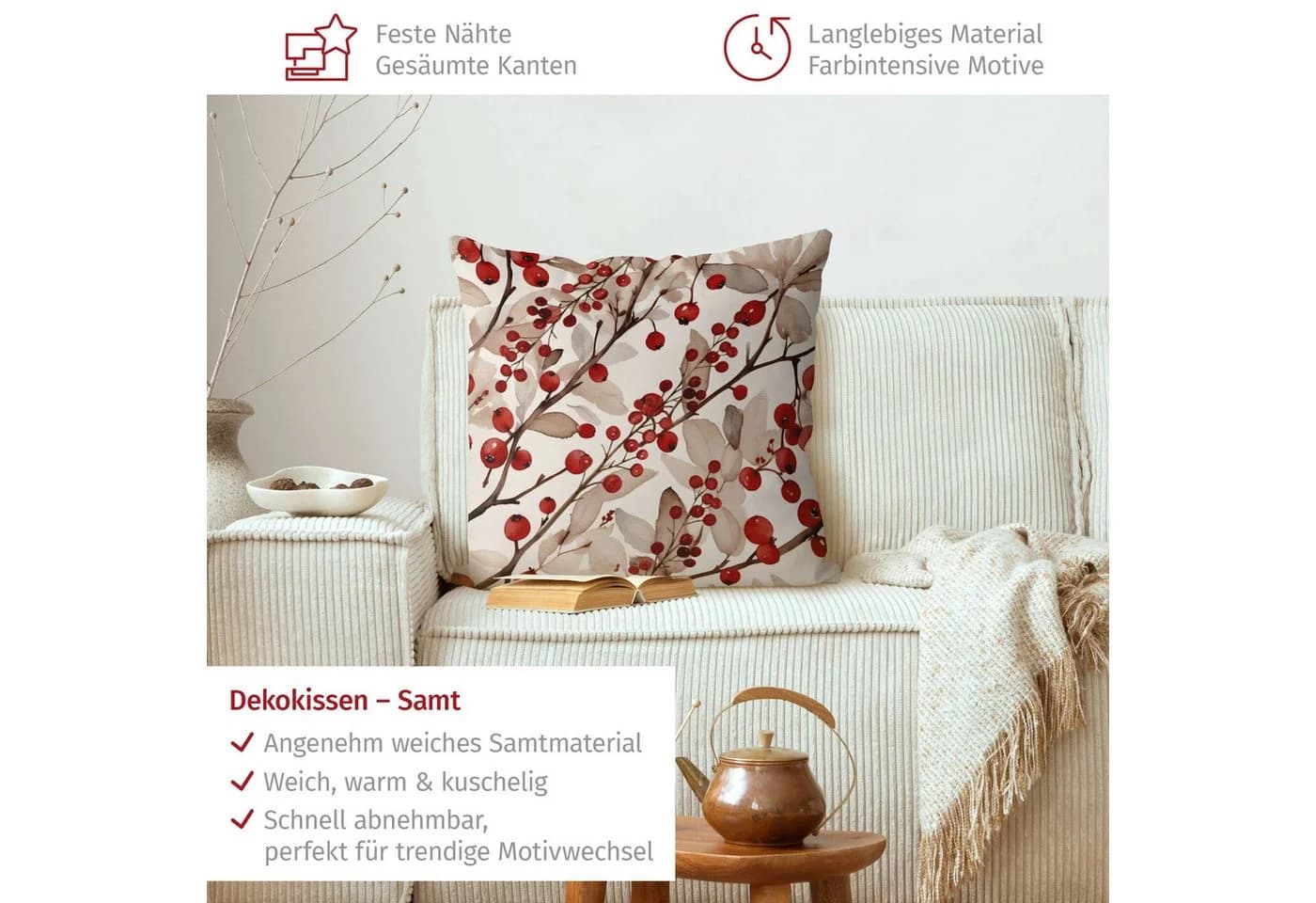 Bilderdepot24 Kissenhülle Rot mit Motiv Canvas - Bild 3