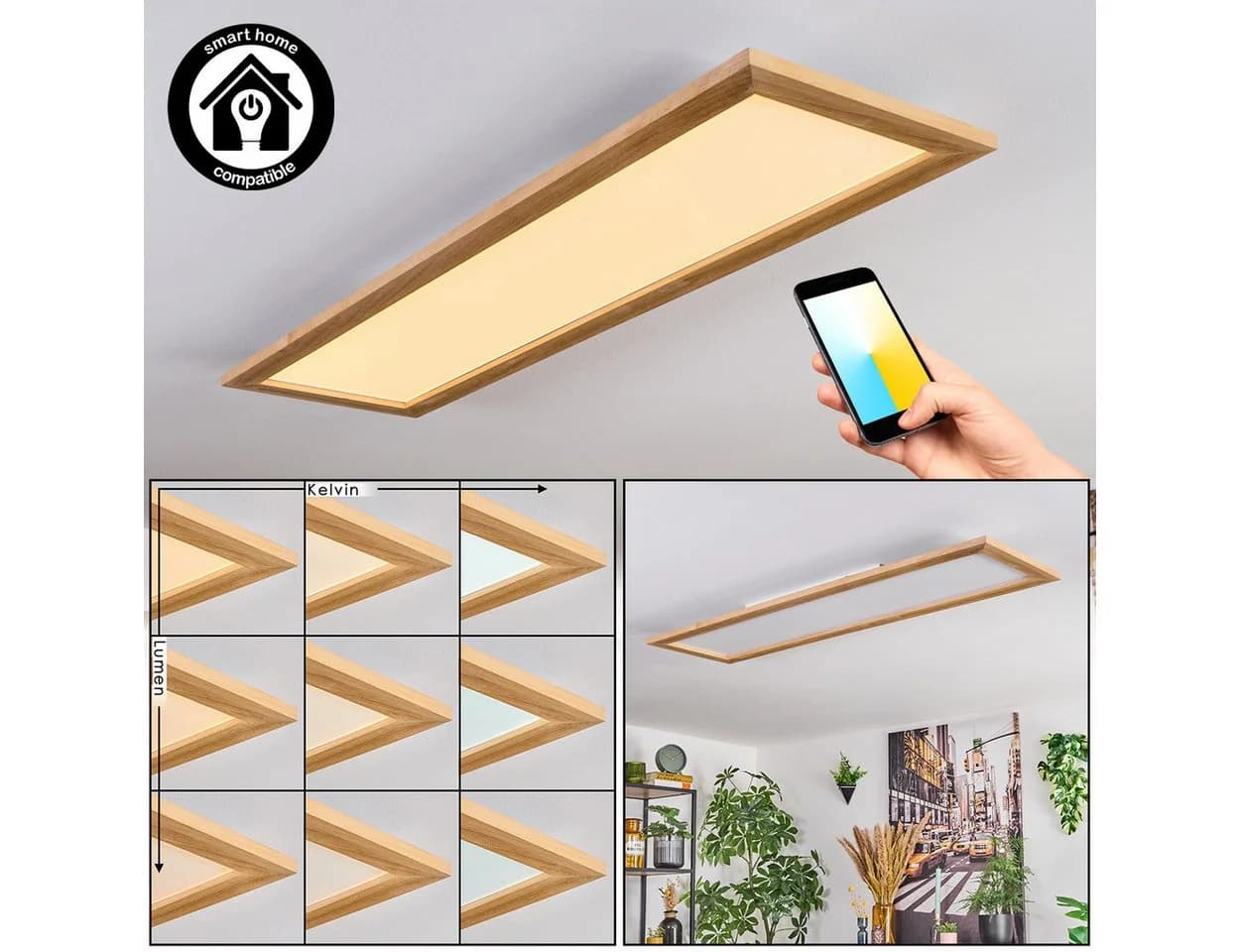 hofstein Panel Deckenleuchte Smart Home CCT einstellbar Weiß/Natur - Bild 2