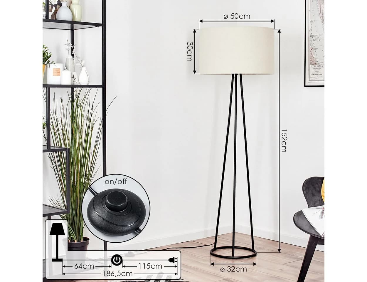 hofstein Stehlampe Modern Schwarz Stoffschirm E27 - Bild 4