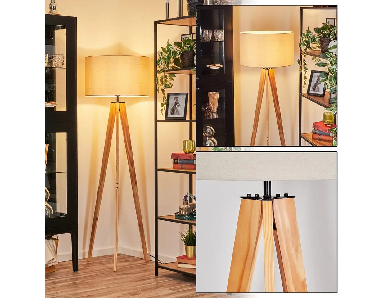 hofstein Stehlampe Boho-Design Holz Metall 50 cm 162 cm E27 - Bild 2