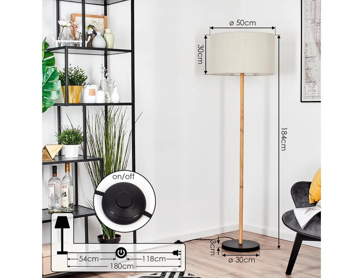 hofstein Stehlampe Metall/Holz Boho-Design Stoffschirm - Bild 4