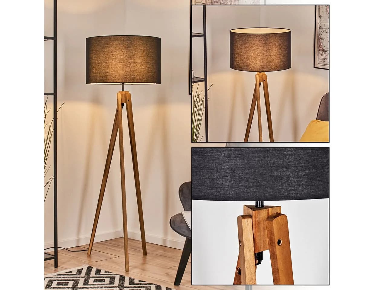 hofstein Stehlampe Boho Design Stoffschirm E27 Schwarz/Weiß - Bild 2