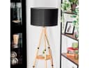 hofstein Stehlampe Holz Metall Boho-Design Fußschalter Ablagefläche Stoffschirm Bild 1