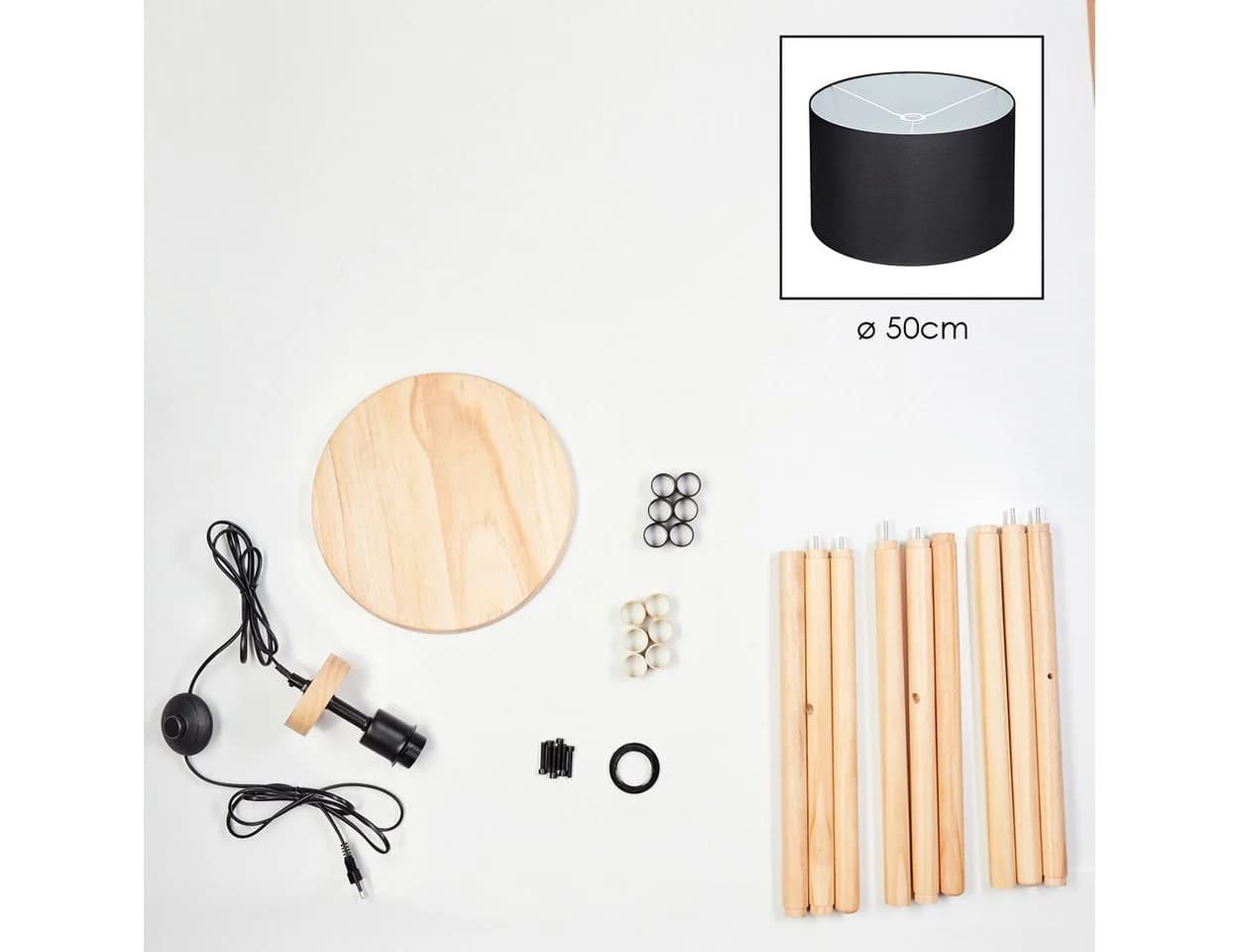 hofstein Stehlampe Holz Metall Boho-Design Fußschalter Ablagefläche Stoffschirm - Bild 5