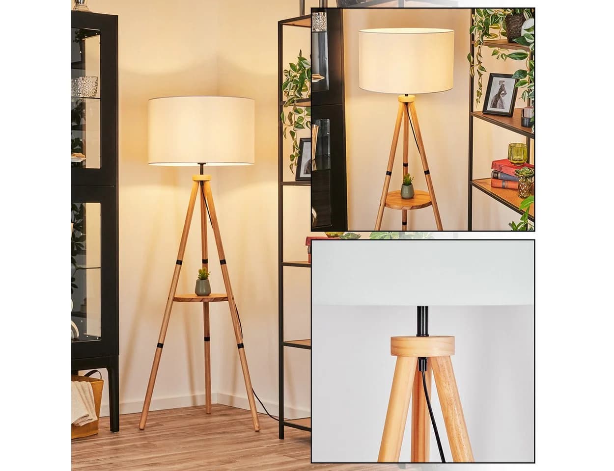 hofstein Stehlampe Boho-Design Holz Metall Fußschalter Ablagefläche - Bild 2