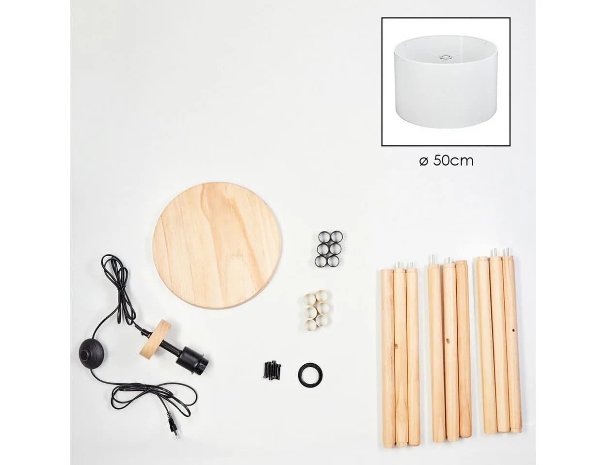 hofstein Stehlampe Boho-Design Holz Metall Fußschalter Ablagefläche - Bild 5