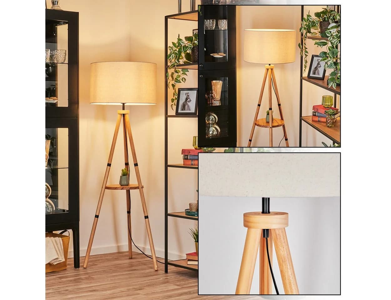 hofstein Stehlampe Holz Metall Boho Design Fußschalter - Bild 2