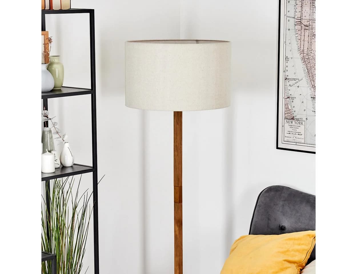 hofstein Stehlampe Boho Design Metall Holz Stoffschirm 50 cm