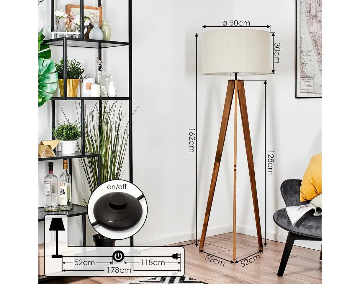 hofstein Stehlampe Boho Design Holz Metall Fußschalter - Bild 4