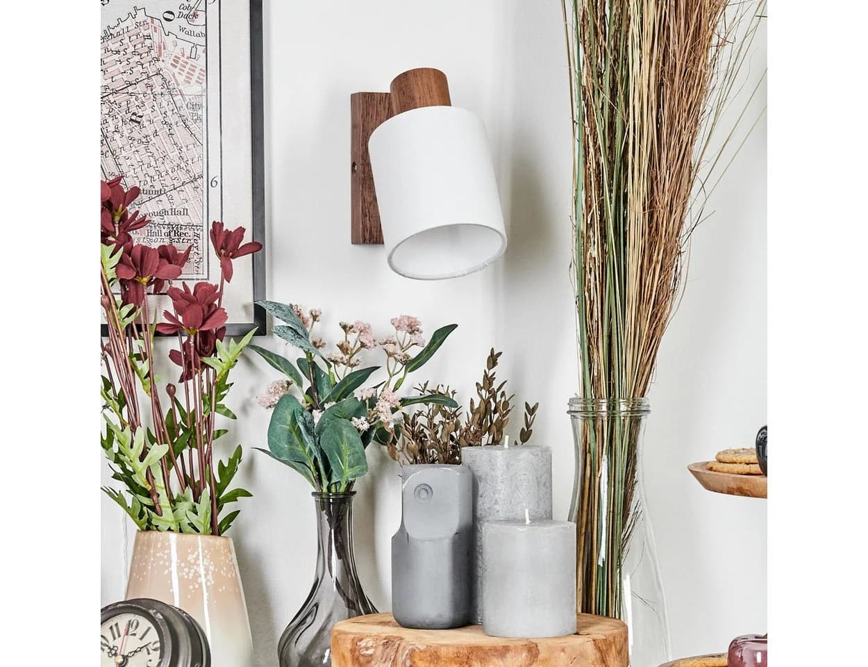 hofstein Wandleuchte Wandlampe aus Holz Metall Stoff verstellbar Boho-Design