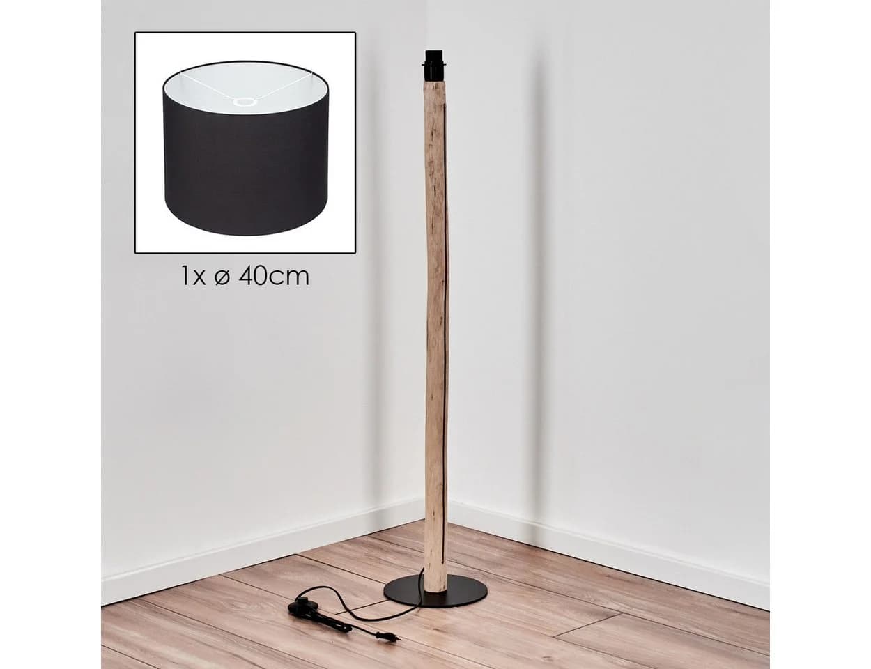 hofstein Stehlampe Holz/Metall Stoffschirm Schwarz/Weiß E27 - Bild 5