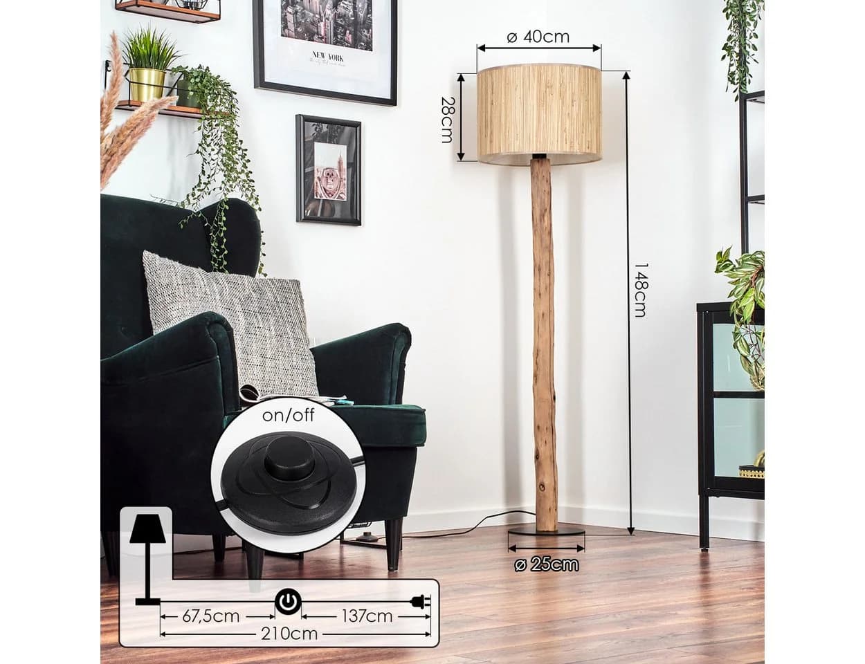 hofstein Stehlampe Boho-Design Schwarz/Beige E27 - Bild 4