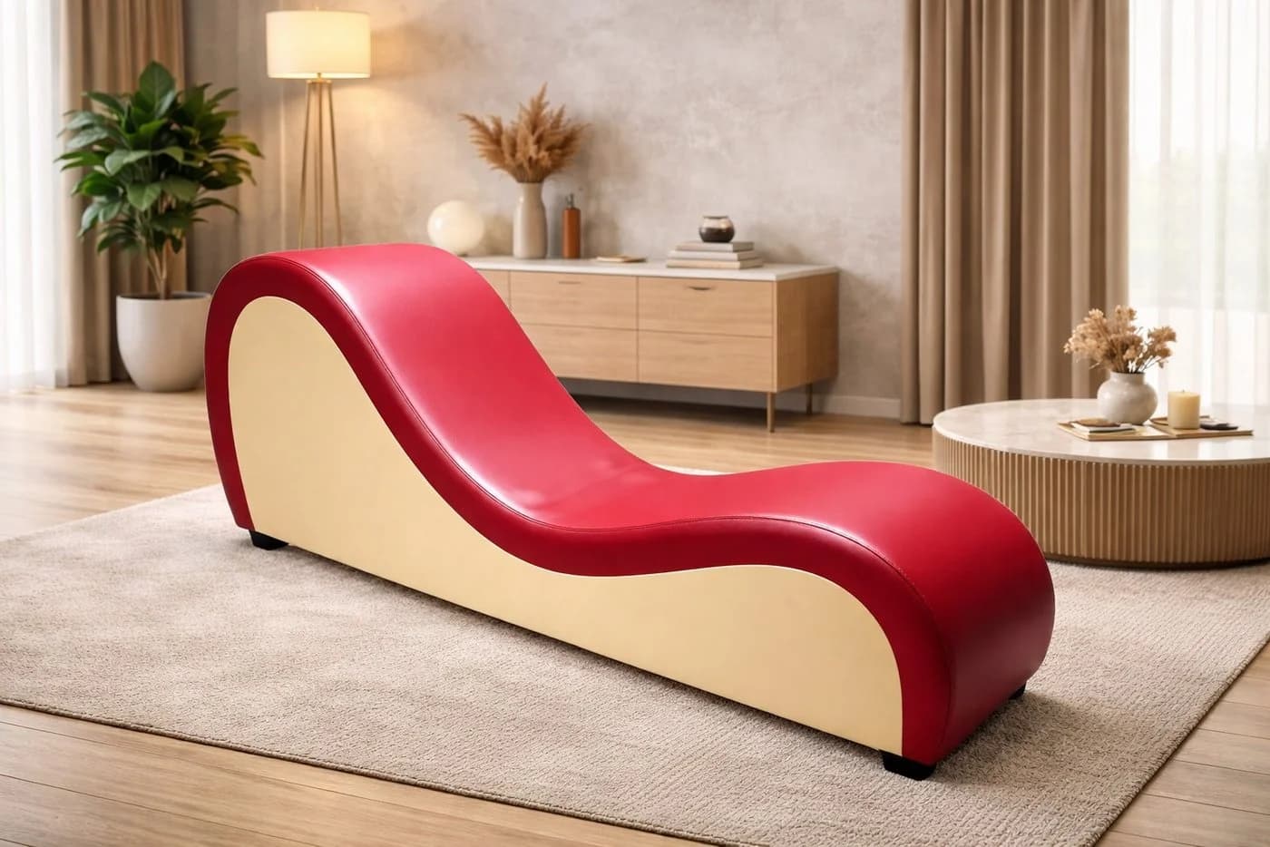 Xlmoebel Chaiselongue Luxus Tantrasofa Bordeaux Kunstleder
