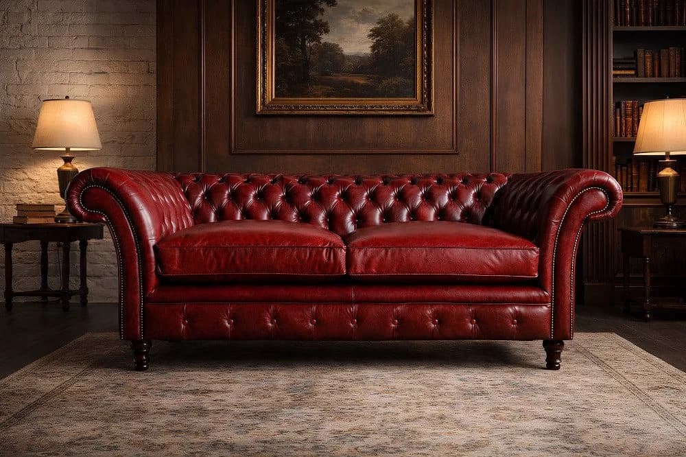 Xlmoebel Chesterfield-Sofa 3-Sitzer Leder Bordeaux Rot