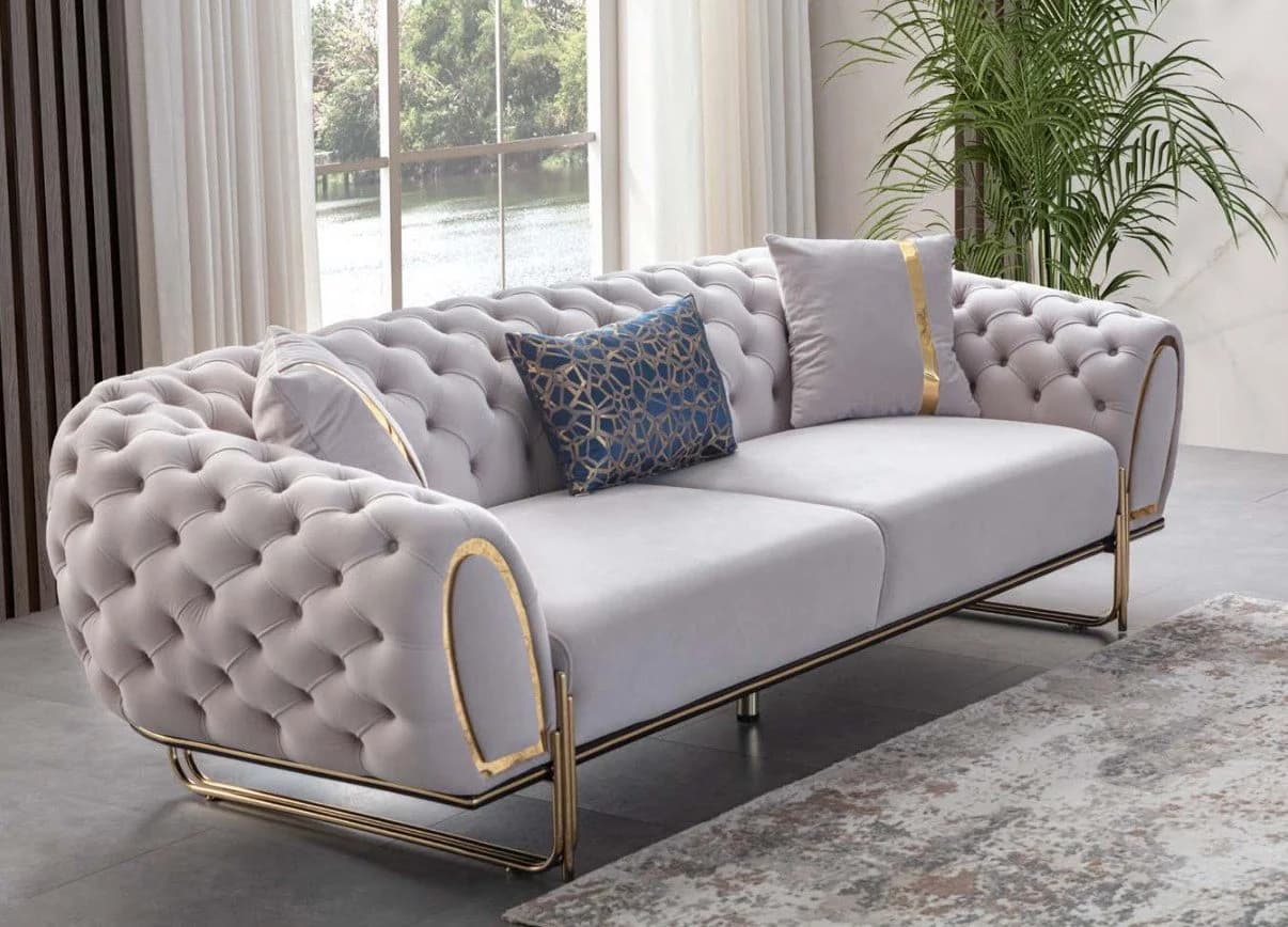 JVmoebel Chesterfield-Sofa Weiß mit Edelstahl-Akzenten - Bild 2