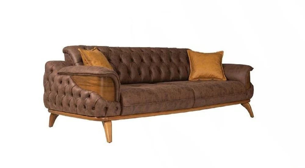 JVmoebel Chesterfield-Sofa Braun Leder mit Zierkissen