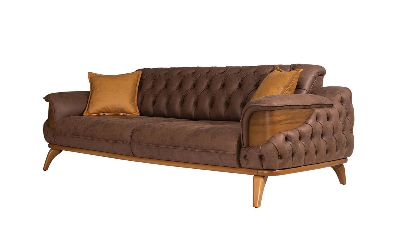 JVmoebel Chesterfield-Sofa Braun Leder mit Zierkissen - Bild 2