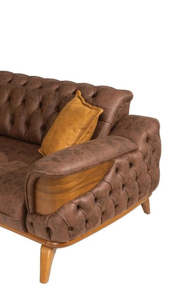 JVmoebel Chesterfield-Sofa Braun Leder mit Zierkissen - Bild 4