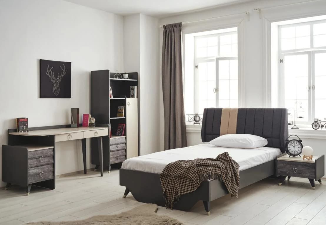 JVmoebel Jugendzimmer-Set 7-tlg. Grau Holz & Glas - Bild 3