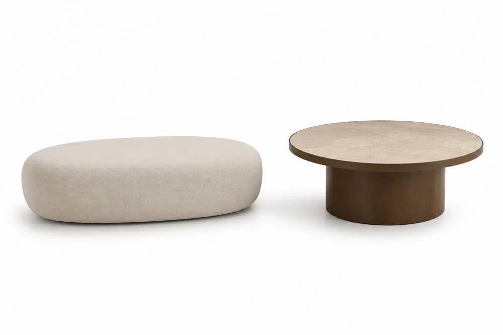 JVmoebel Couchtisch-Set mit Polsterhocker Braun Holz Modern - Bild 2