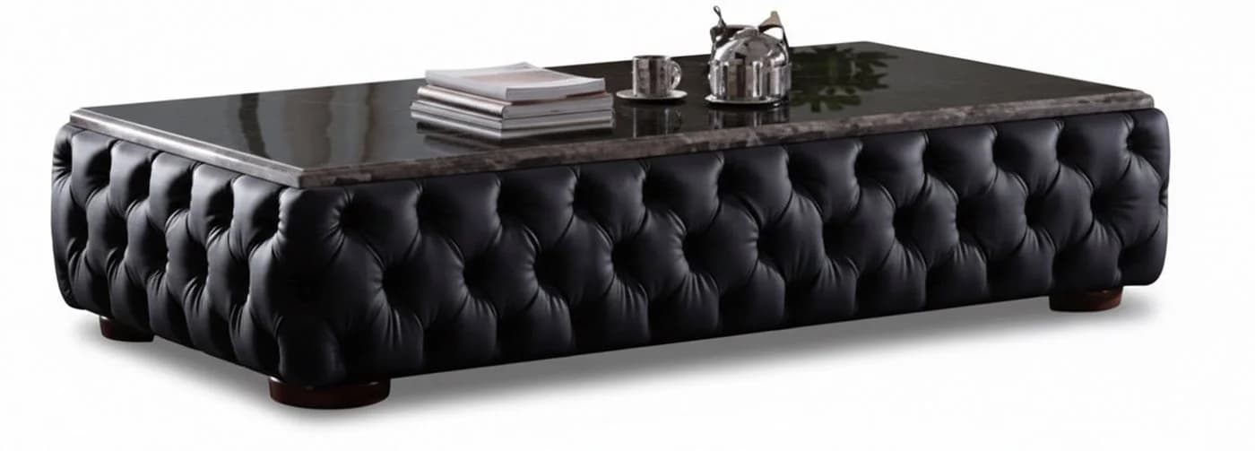 JVmoebel Chesterfield Couchtisch mit Marmorplatte und Lederoptik blau - Bild 2