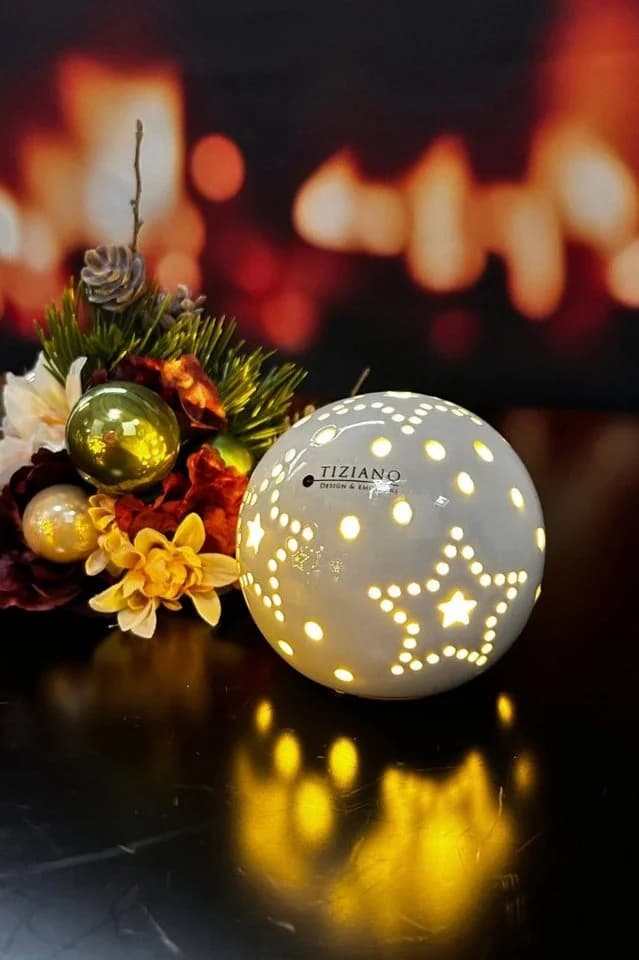 TIZIANO Deko Lichtkugel Tazzola LED Creme Keramik - Bild 2