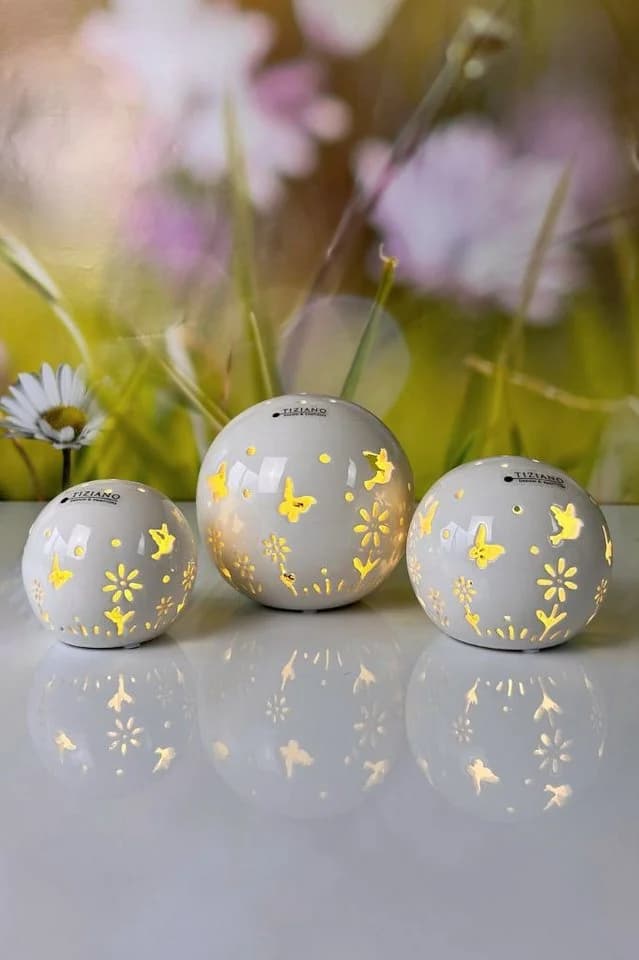 TIZIANO LED Lichtkugel Polline Creme-Weiß Dekofigur mit Lichtspiel