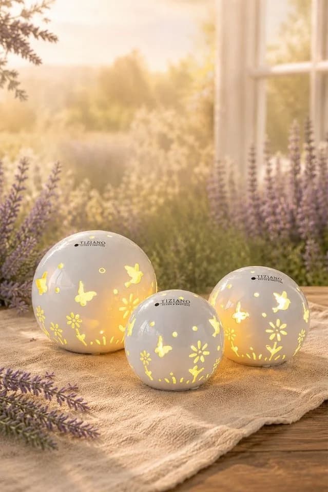 TIZIANO LED Lichtkugel Polline Creme-Weiß Dekofigur mit Lichtspiel - Bild 2
