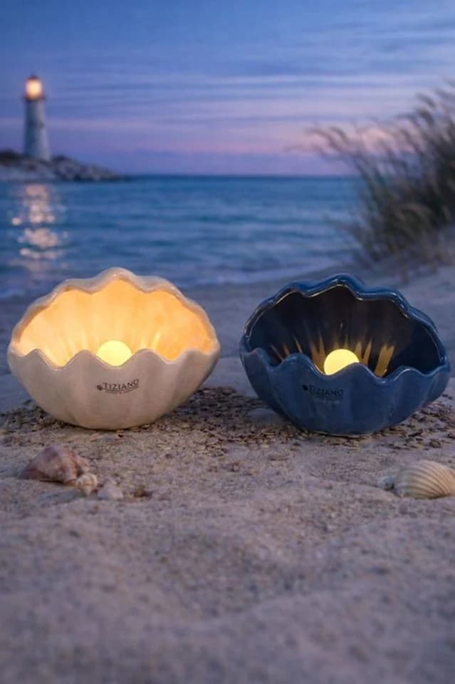 TIZIANO - DESIGN & EMOTIONS Dekofigur Muschel Salino LED blau/beige