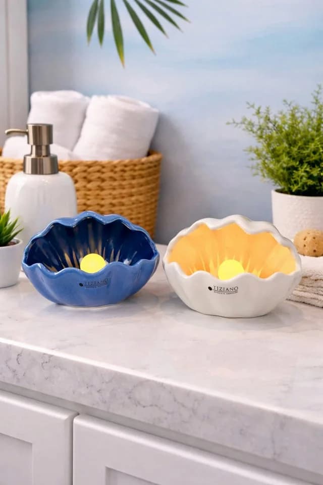 TIZIANO - DESIGN & EMOTIONS Dekofigur Muschel Salino LED blau/beige - Bild 3
