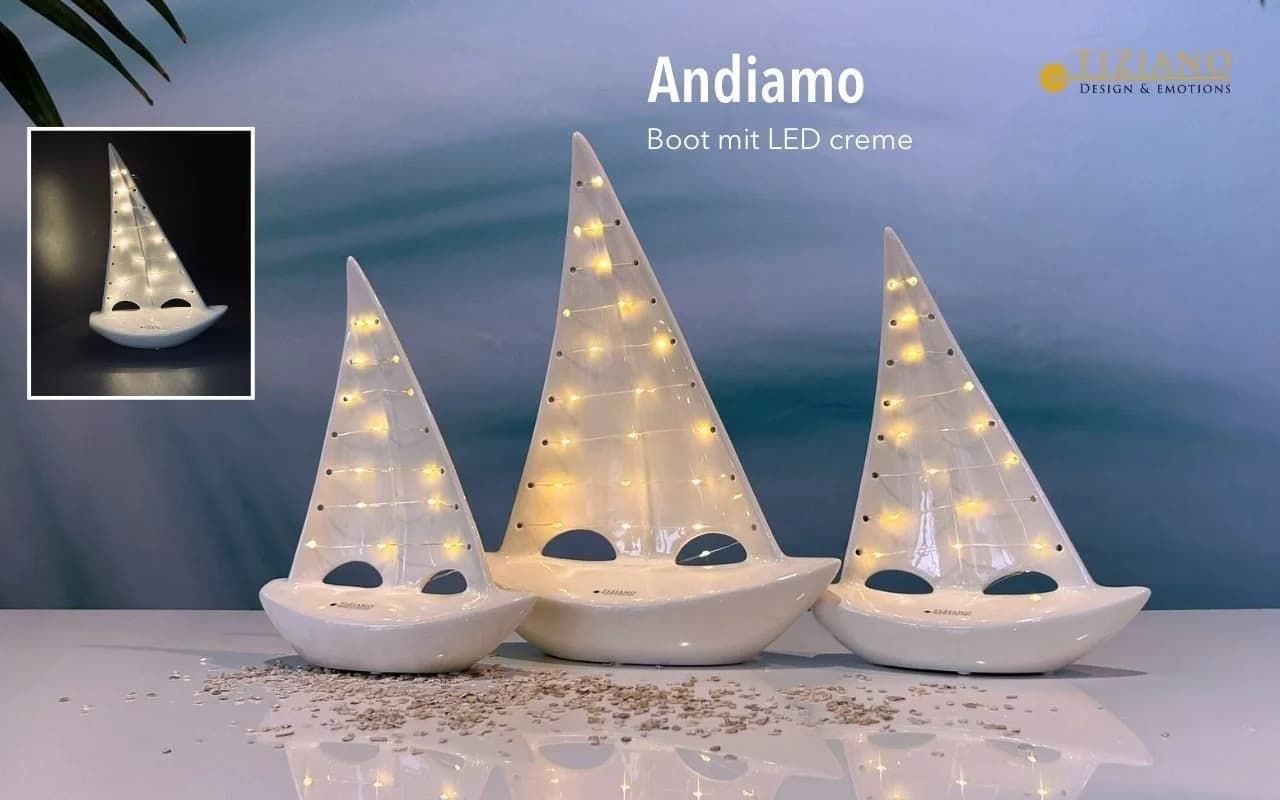 TIZIANO - DESIGN & EMOTIONS LED Deko Boot Andiamo Cremeweiß Maritim