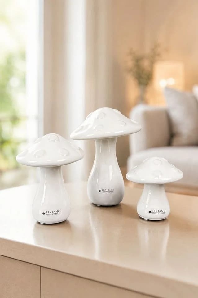 TIZIANO Design Dekofigur Pilz Ponti Creme-Weiß Keramik