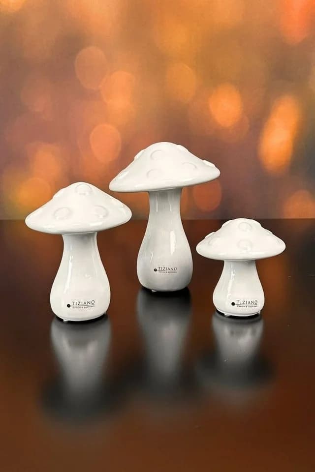 TIZIANO Design Dekofigur Pilz Ponti Creme-Weiß Keramik - Bild 2
