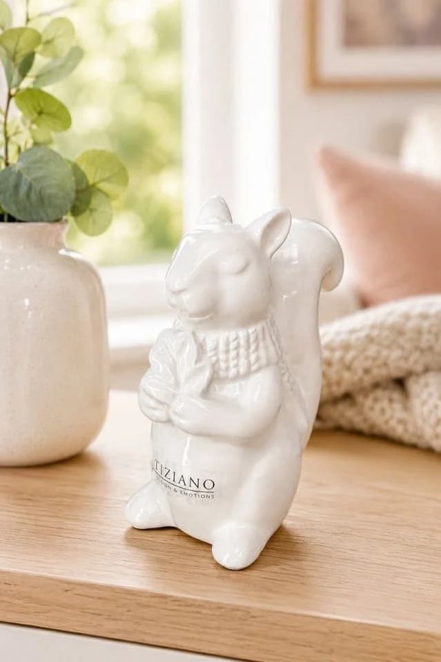 TIZIANO Dekofigur Eichhörnchen Robert mit Schal Creme-Weiß Keramik - Bild 3