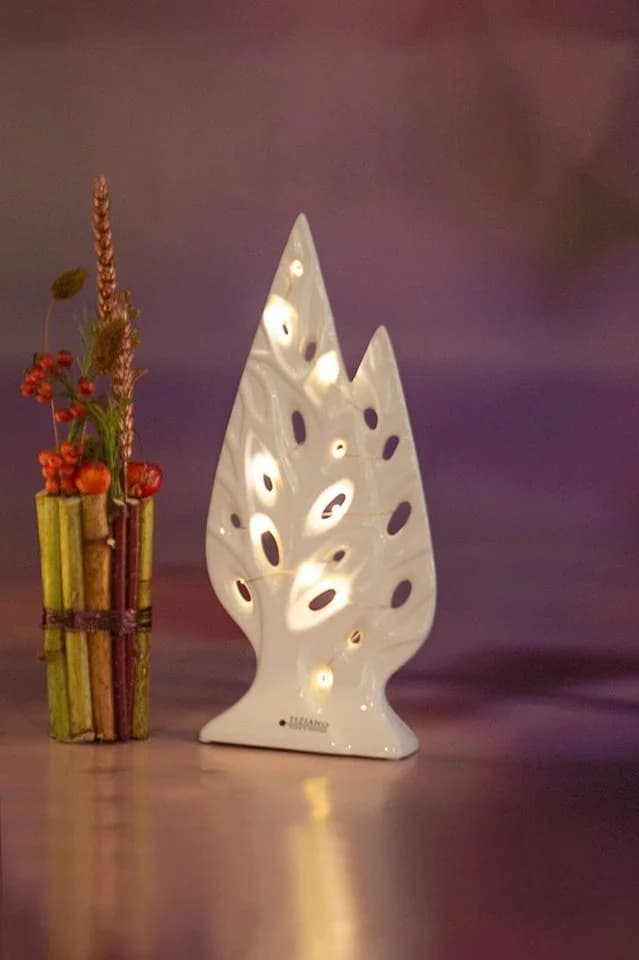 TIZIANO Dekoobjekt Doppelbaum Cipresso LED weiß-creme Keramik - Bild 2